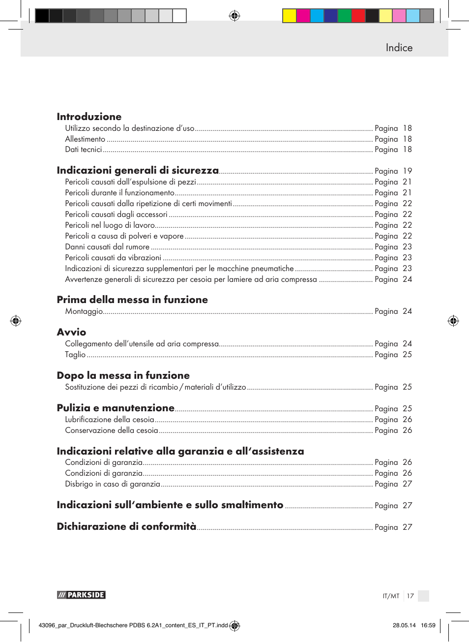 Declaración de conformidad, Indice | Parkside PDBS 6.2 A1 User Manual | Page 17 / 63