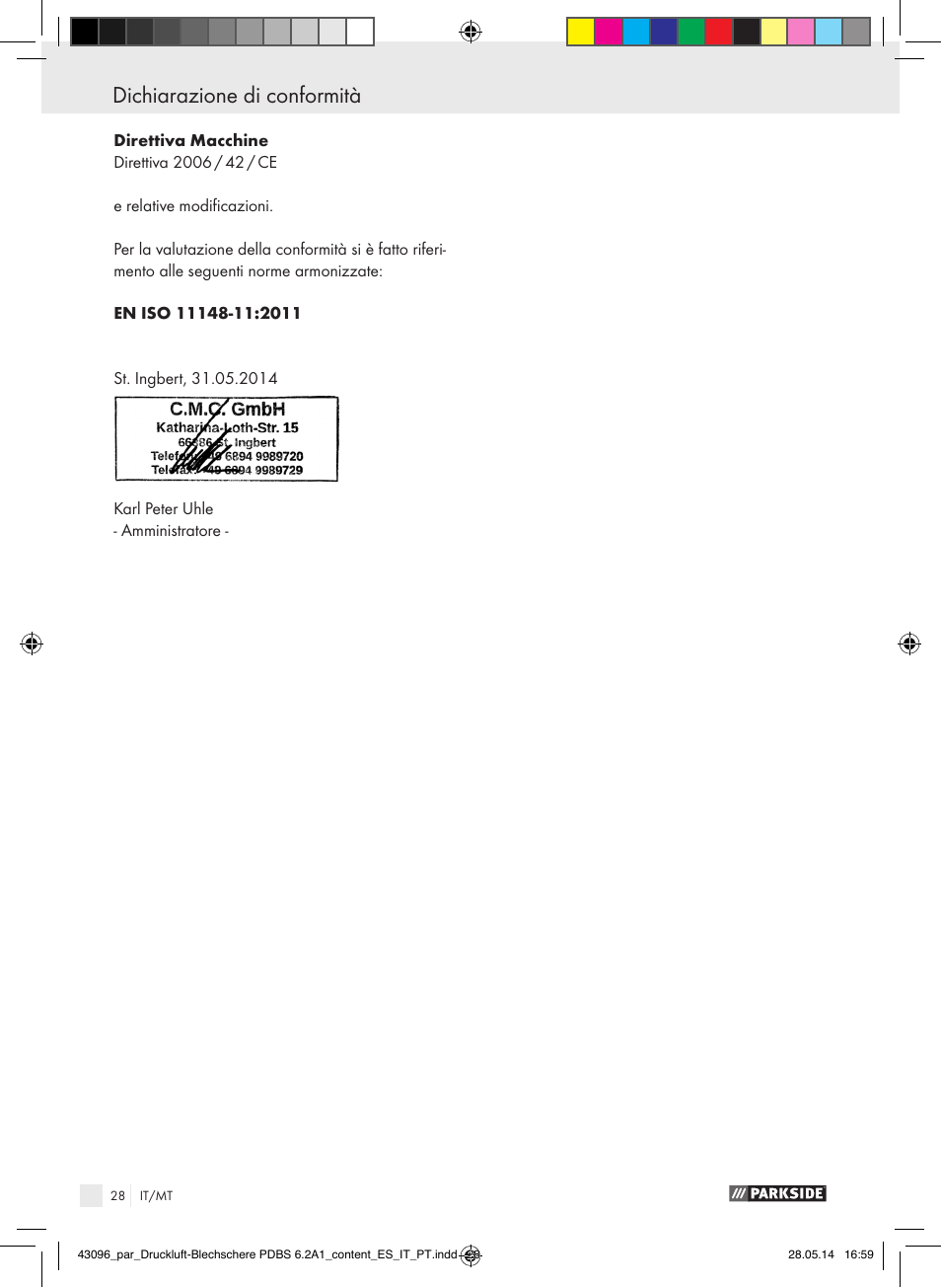 Dichiarazione di conformità, Índice | Parkside PDBS 6.2 A1 User Manual | Page 28 / 63