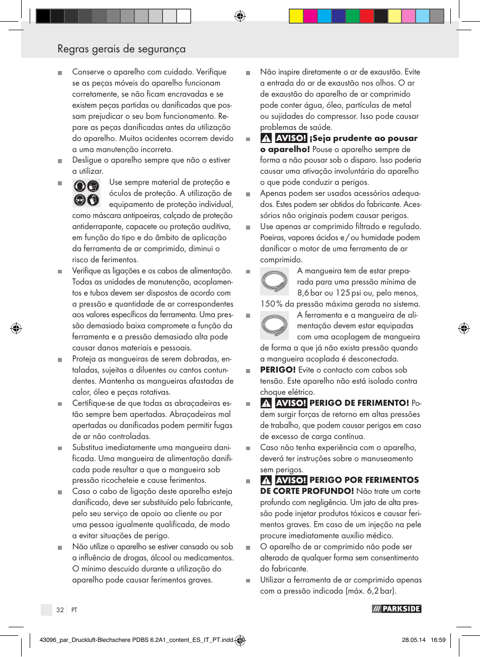 Regras gerais de segurança | Parkside PDBS 6.2 A1 User Manual | Page 32 / 63