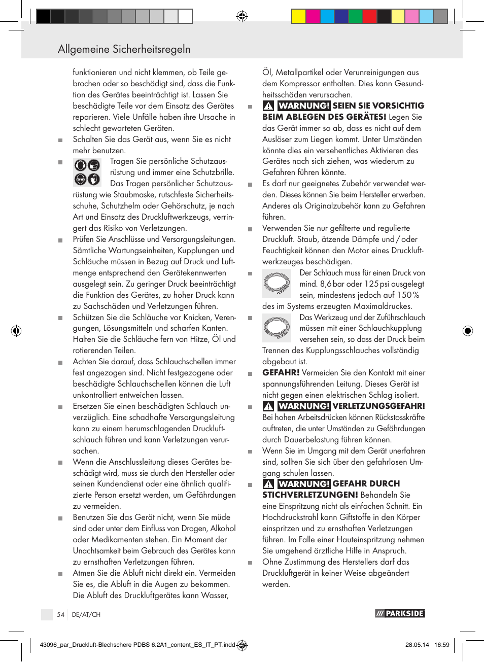 Allgemeine sicherheitsregeln | Parkside PDBS 6.2 A1 User Manual | Page 54 / 63