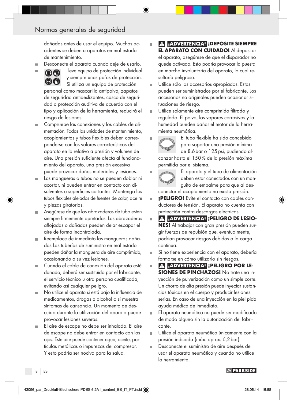 Normas generales de seguridad | Parkside PDBS 6.2 A1 User Manual | Page 8 / 63