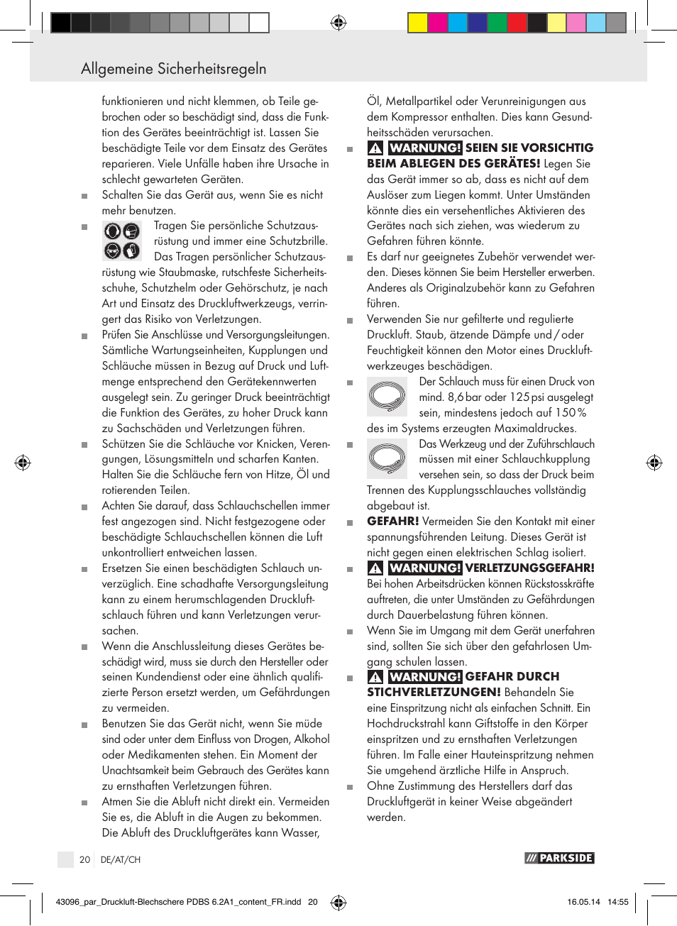 Allgemeine sicherheitsregeln | Parkside PDBS 6.2 A1 User Manual | Page 20 / 39