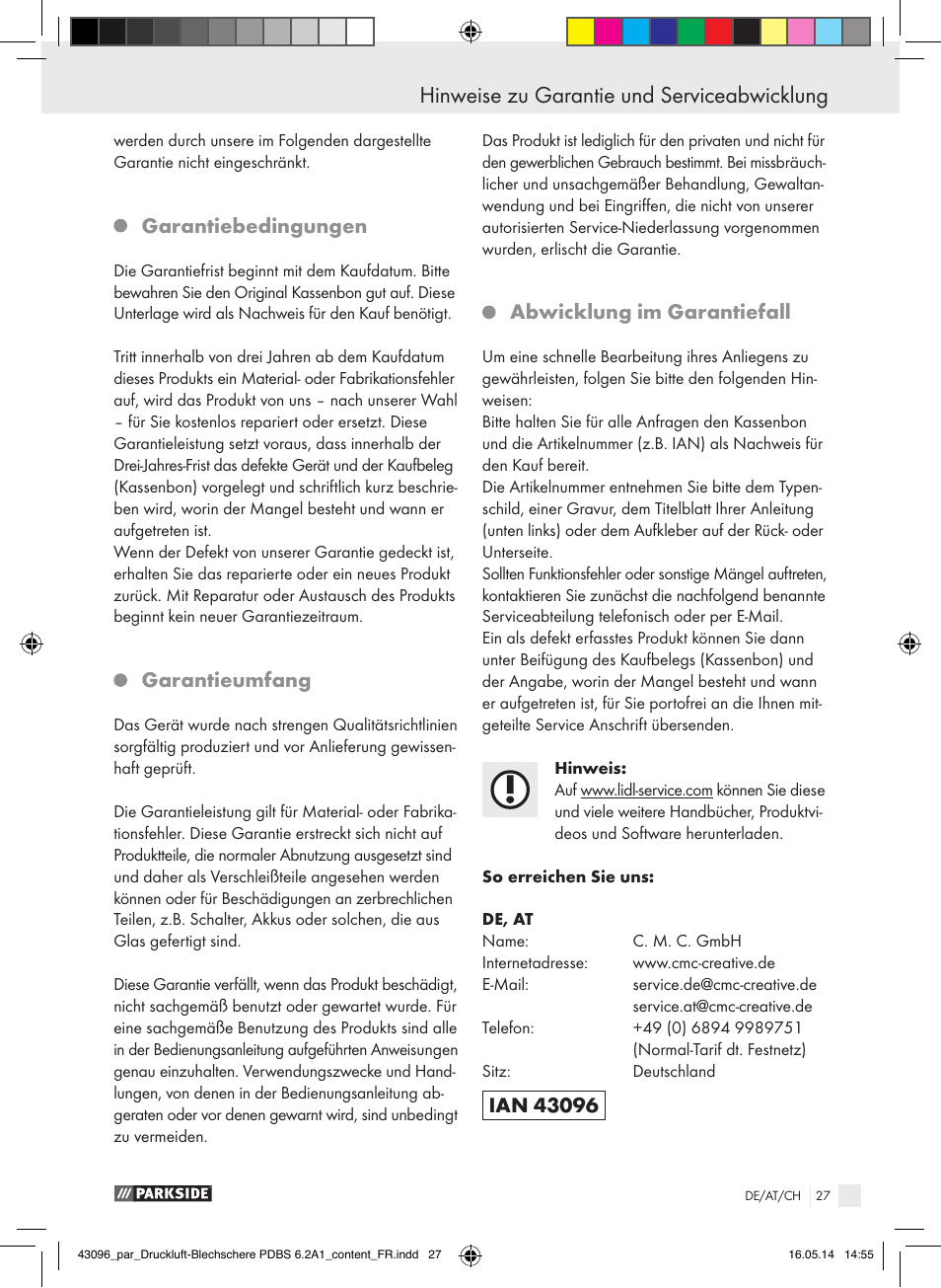 Garantiebedingungen, Garantieumfang, Abwicklung im garantiefall | Parkside PDBS 6.2 A1 User Manual | Page 27 / 39