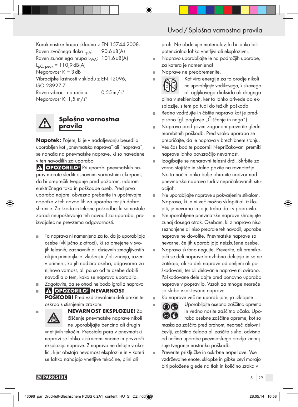 Uvod uvod / splošna varnostna pravila, Splošna varnostna pravila | Parkside PDBS 6.2 A1 User Manual | Page 29 / 63