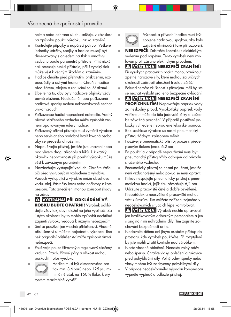 Všeobecná bezpečnostní pravidla | Parkside PDBS 6.2 A1 User Manual | Page 42 / 63