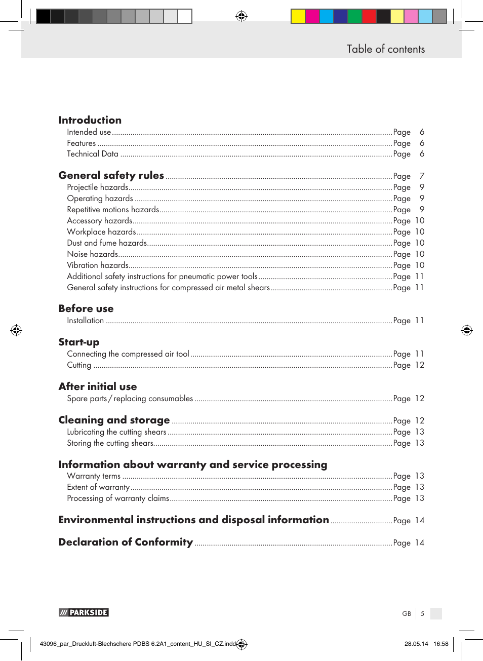 Parkside PDBS 6.2 A1 User Manual | Page 5 / 63