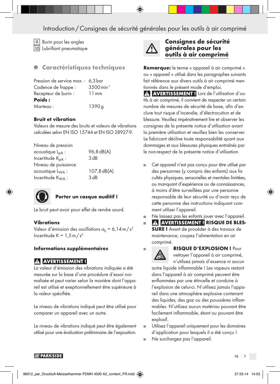 Caractéristiques techniques | Parkside PDMH 4500 A2 User Manual | Page 7 / 45