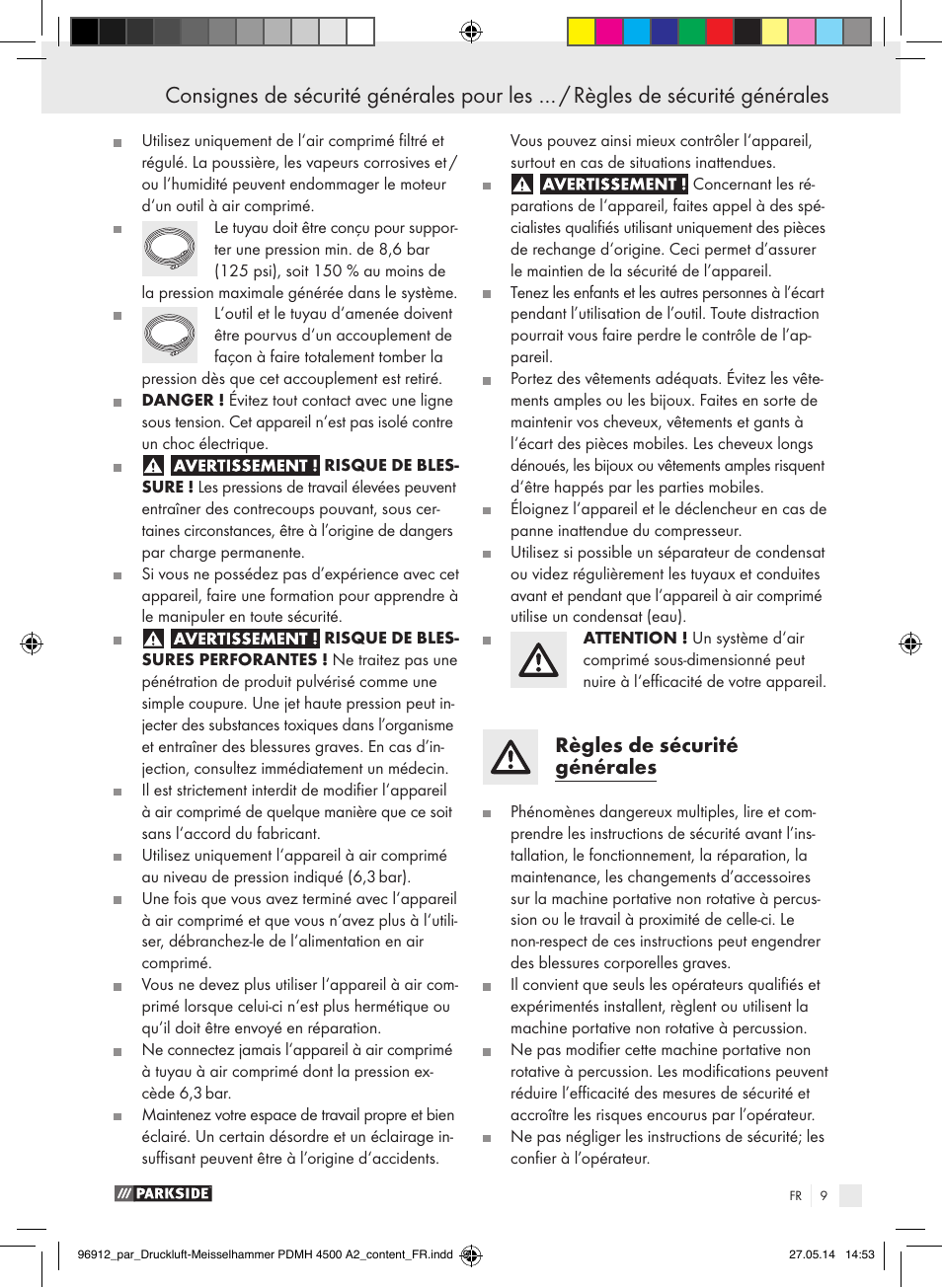 Règles de sécurité générales | Parkside PDMH 4500 A2 User Manual | Page 9 / 45