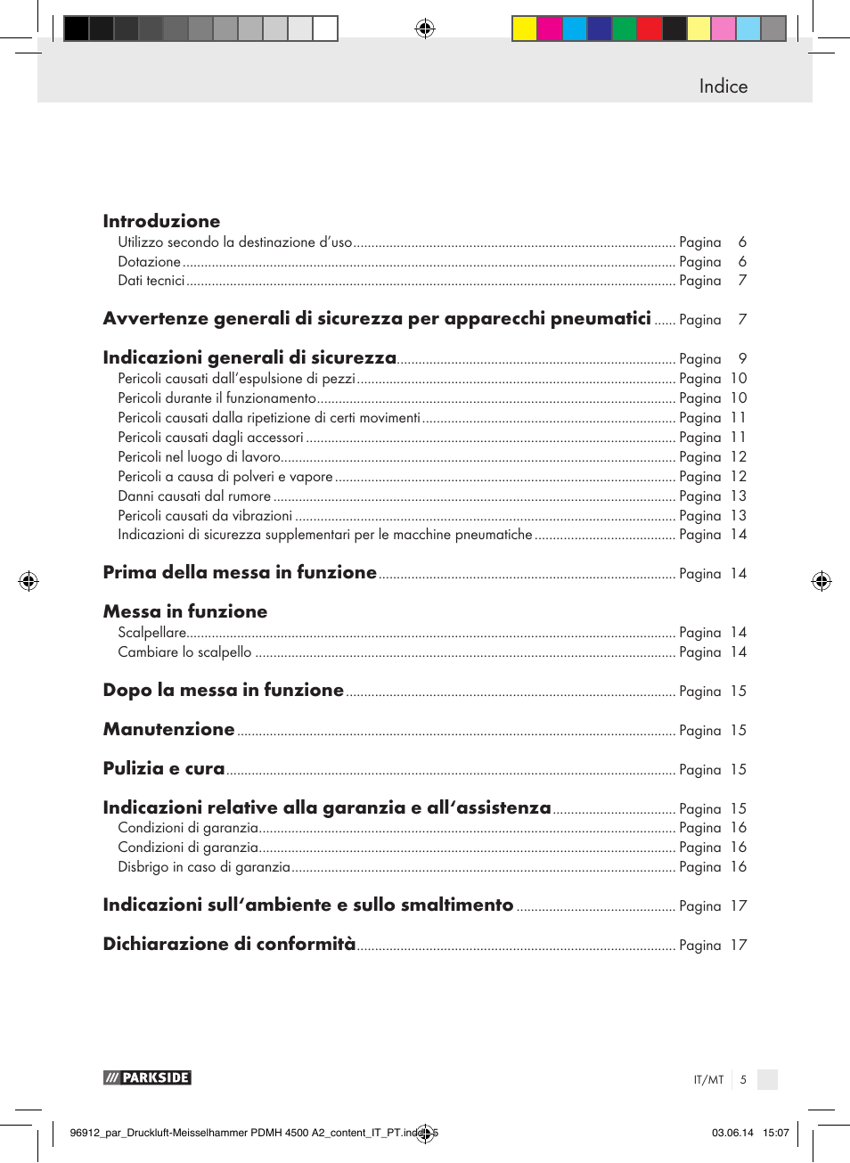 Indice | Parkside PDMH 4500 A2 User Manual | Page 5 / 59