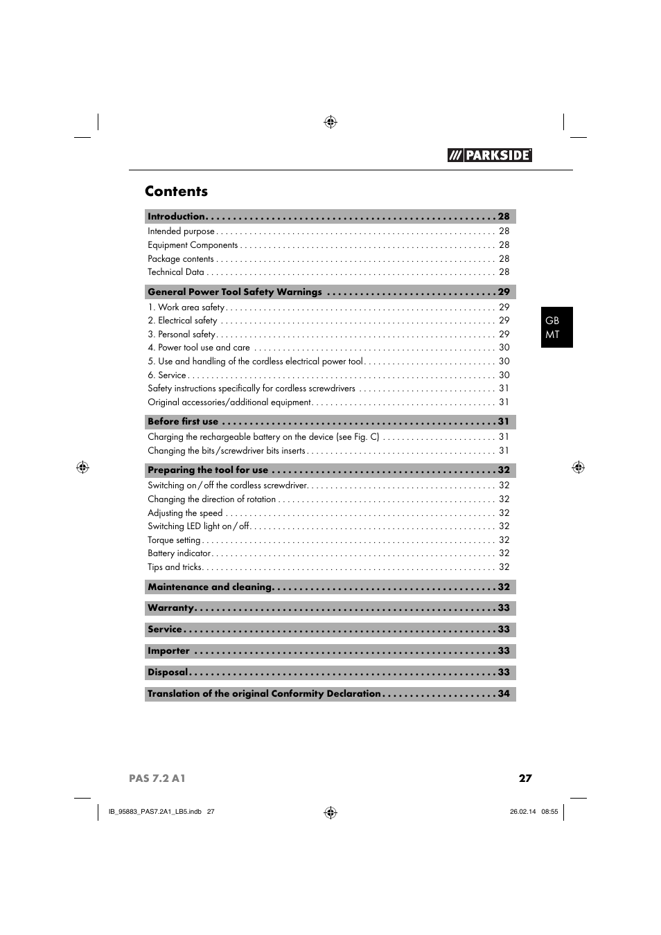 Parkside PAS 7.2 A1 User Manual | Page 30 / 46