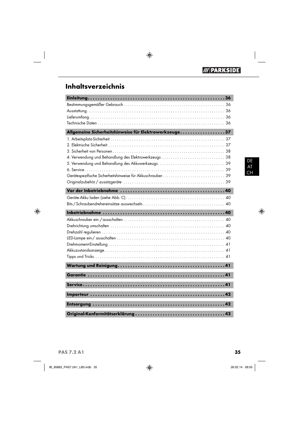 Parkside PAS 7.2 A1 User Manual | Page 38 / 46