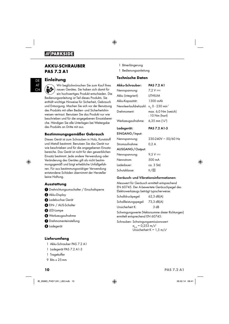 Akku-schrauber pas 7.2 a1 einleitung | Parkside PAS 7.2 A1 User Manual | Page 13 / 28