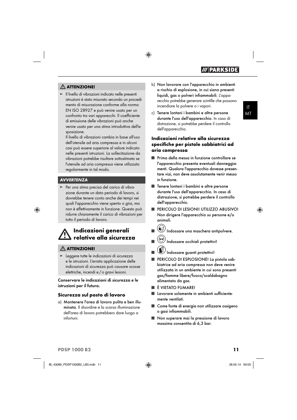 Indicazioni generali relative alla sicurezza | Parkside PDSP 1000 B2 User Manual | Page 15 / 45