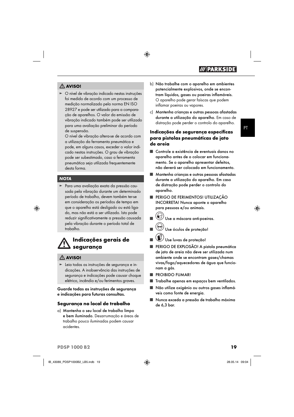 Indicações gerais de segurança | Parkside PDSP 1000 B2 User Manual | Page 23 / 45