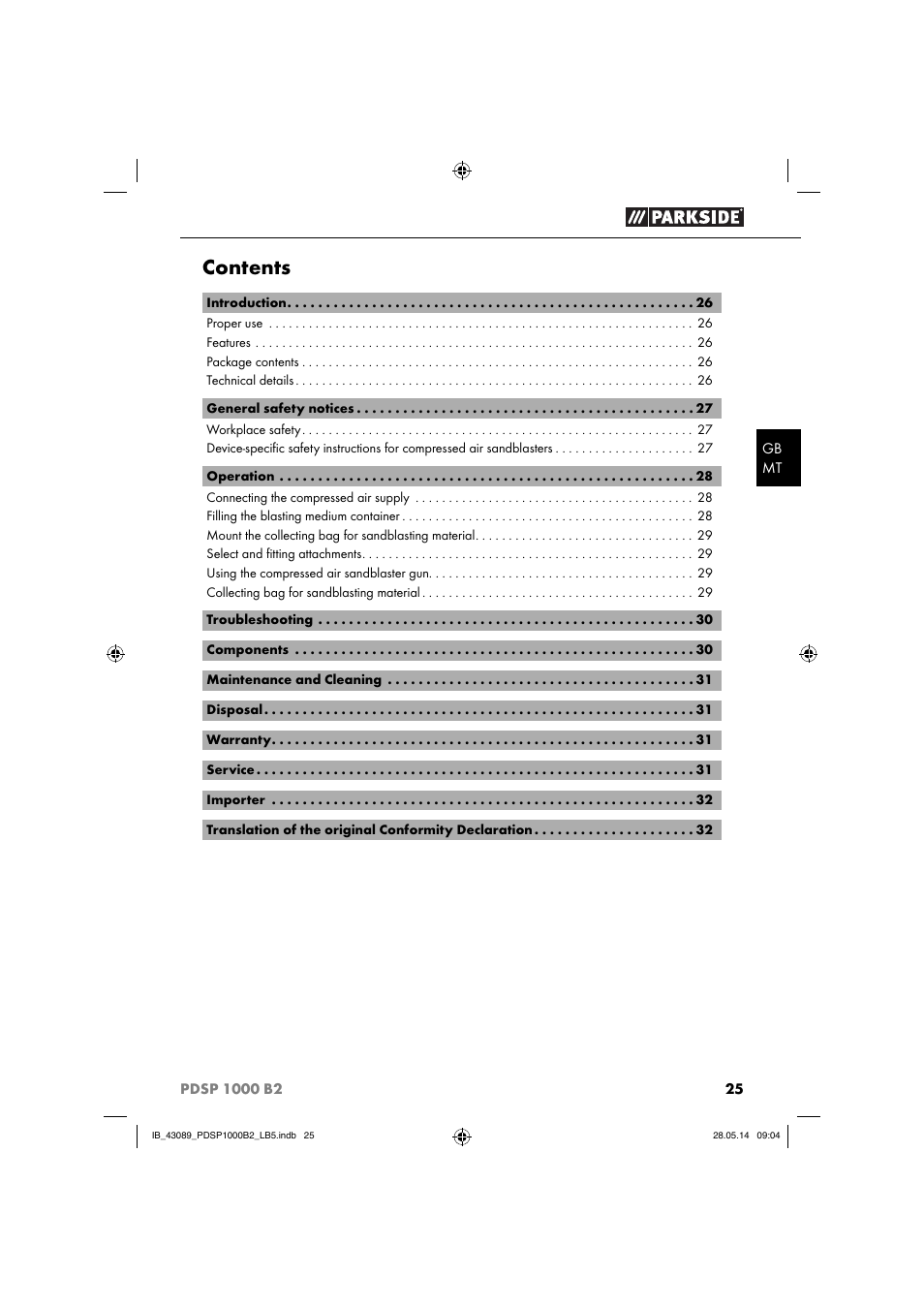 Parkside PDSP 1000 B2 User Manual | Page 29 / 45