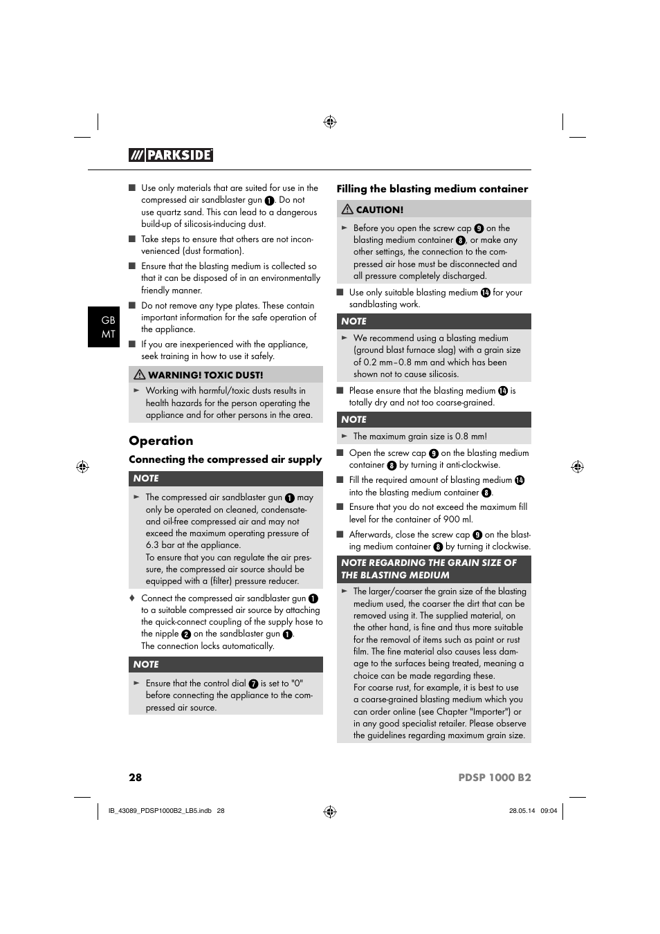 Operation | Parkside PDSP 1000 B2 User Manual | Page 32 / 45
