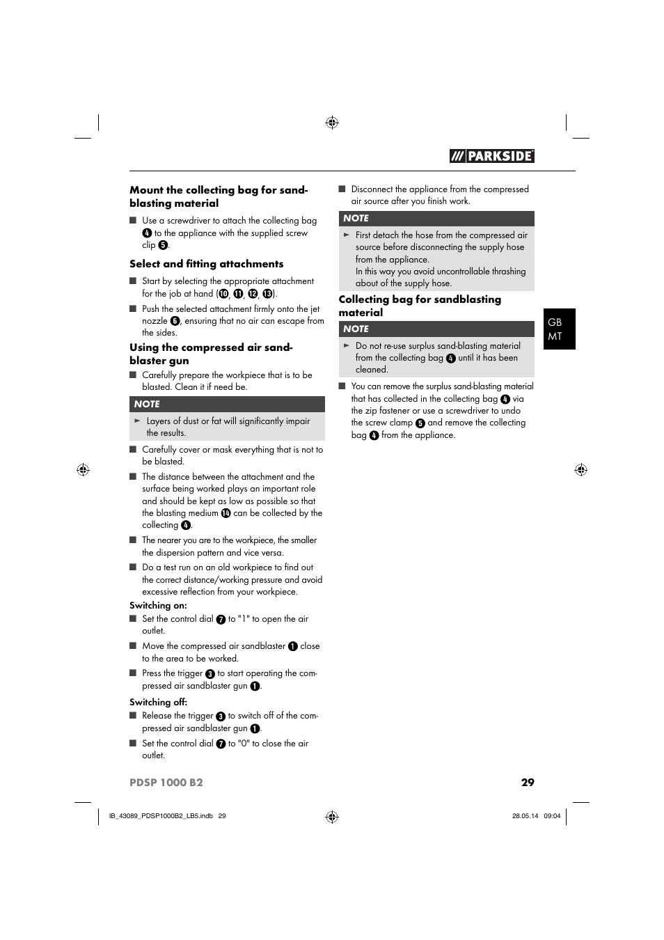 Parkside PDSP 1000 B2 User Manual | Page 33 / 45