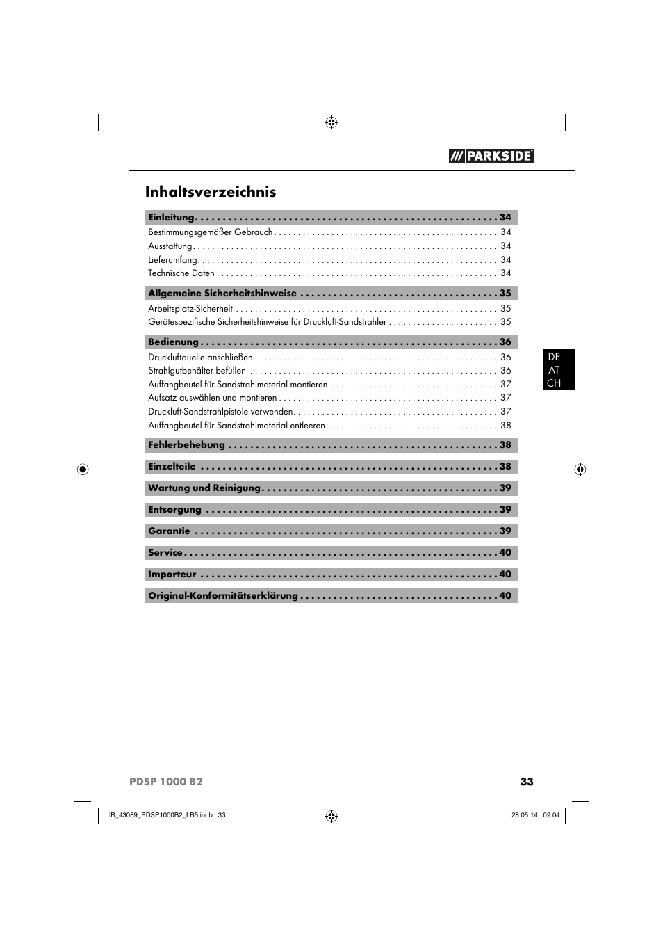 Parkside PDSP 1000 B2 User Manual | Page 37 / 45