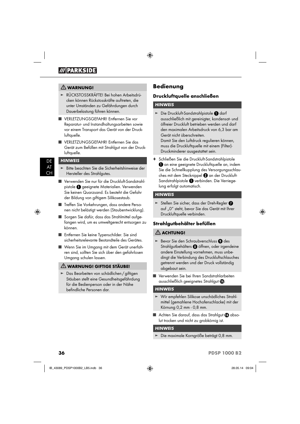 Bedienung | Parkside PDSP 1000 B2 User Manual | Page 40 / 45