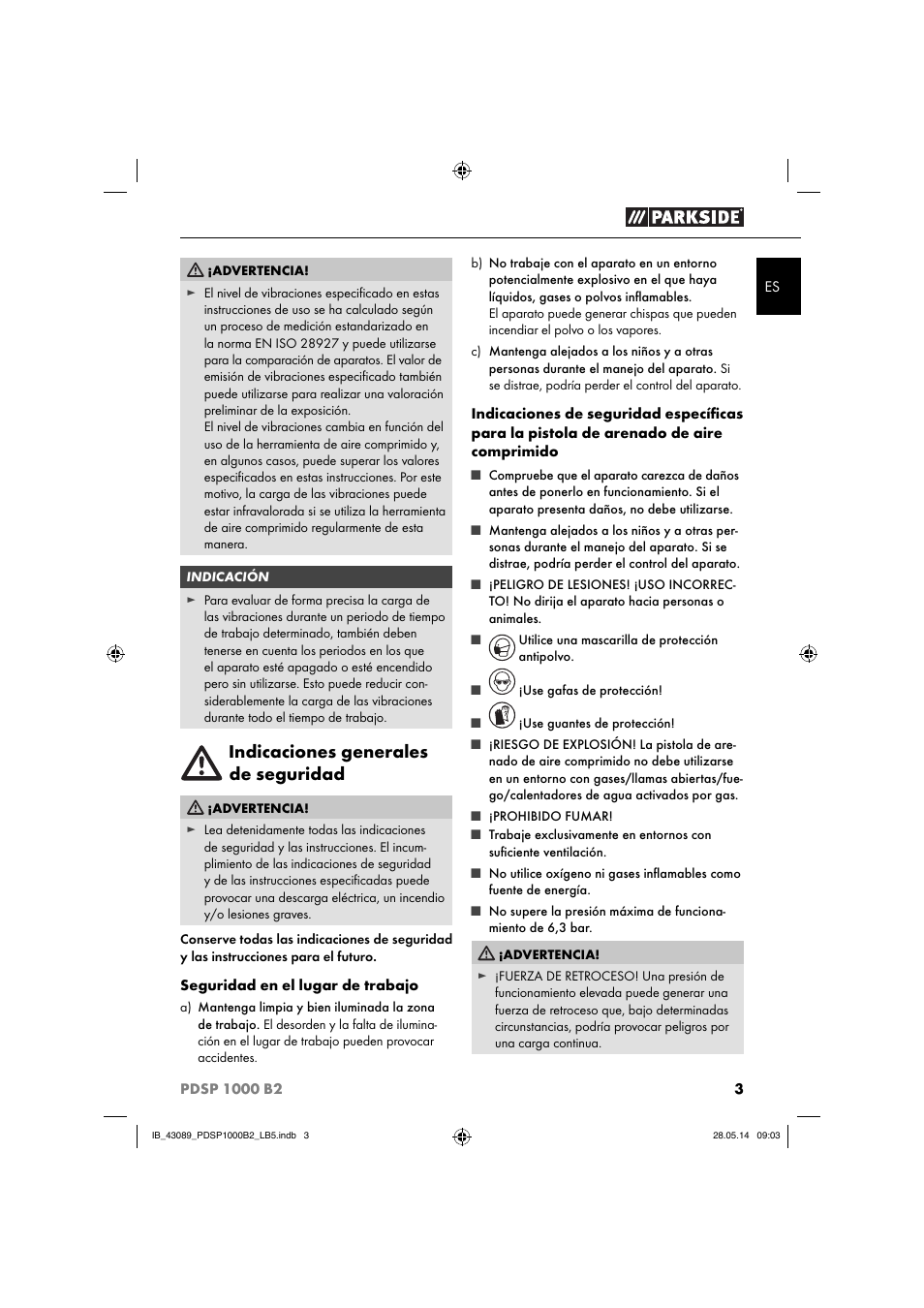 Indicaciones generales de seguridad | Parkside PDSP 1000 B2 User Manual | Page 7 / 45