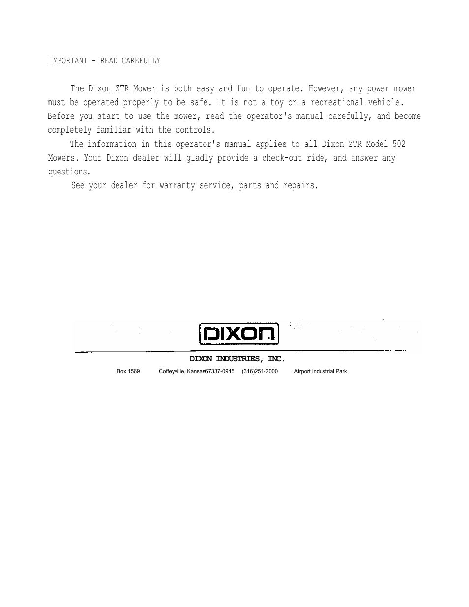 Dixon 502 User Manual | Page 3 / 36