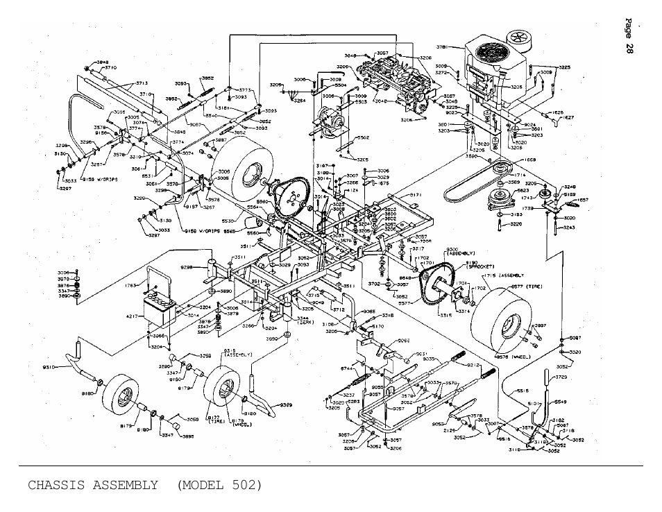 Chassis assembly (model 502) | Dixon 502 User Manual | Page 31 / 36