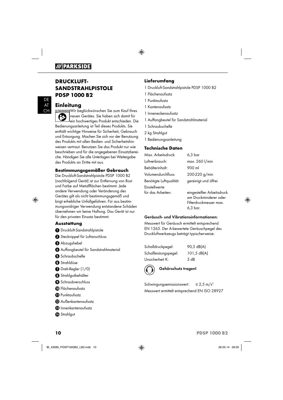 Parkside PDSP 1000 B2 User Manual | Page 14 / 29