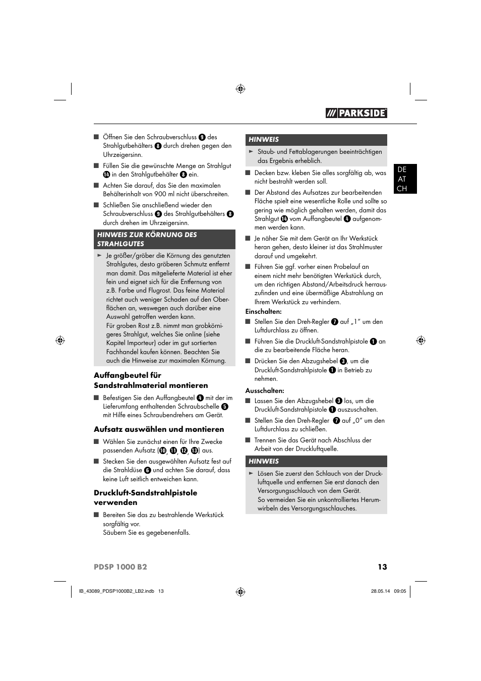 Parkside PDSP 1000 B2 User Manual | Page 17 / 29