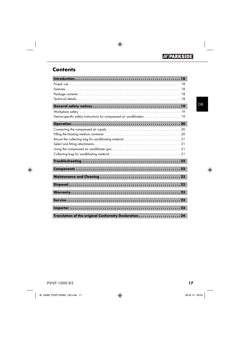 Parkside PDSP 1000 B2 User Manual | Page 21 / 29