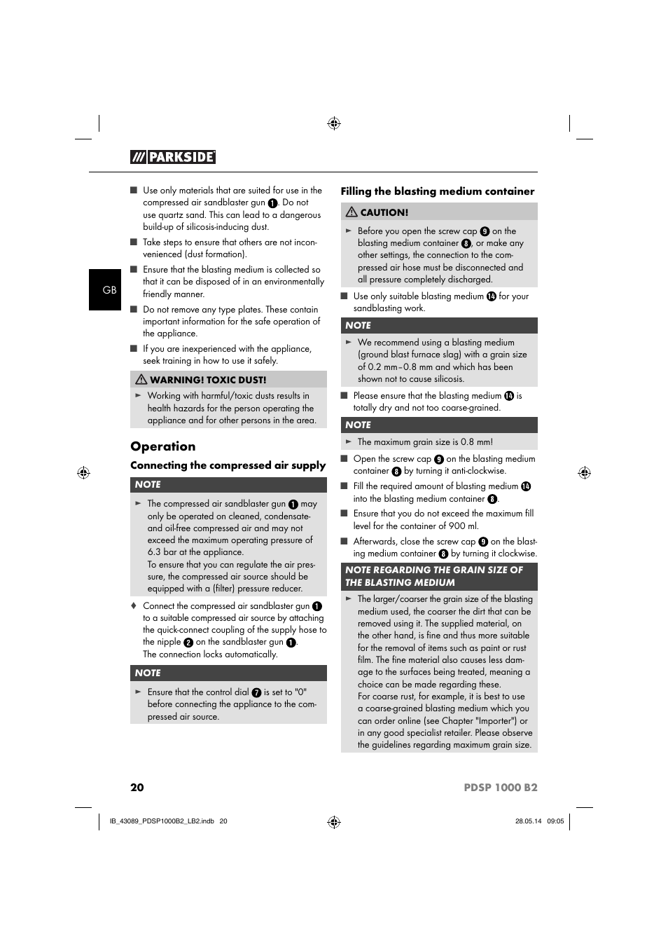 Operation | Parkside PDSP 1000 B2 User Manual | Page 24 / 29