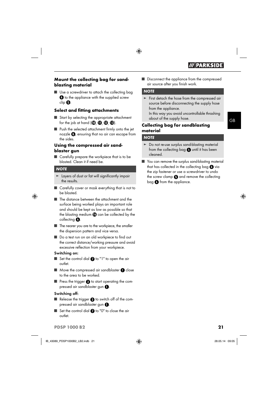 Parkside PDSP 1000 B2 User Manual | Page 25 / 29