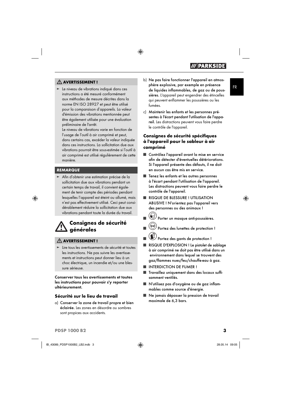 Consignes de sécurité générales | Parkside PDSP 1000 B2 User Manual | Page 7 / 29