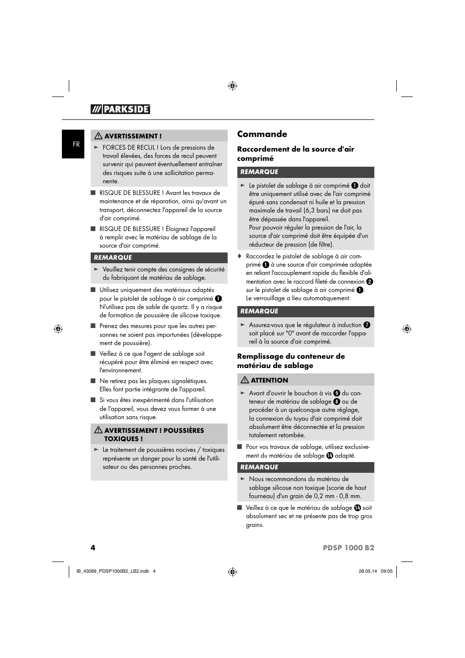 Commande | Parkside PDSP 1000 B2 User Manual | Page 8 / 29