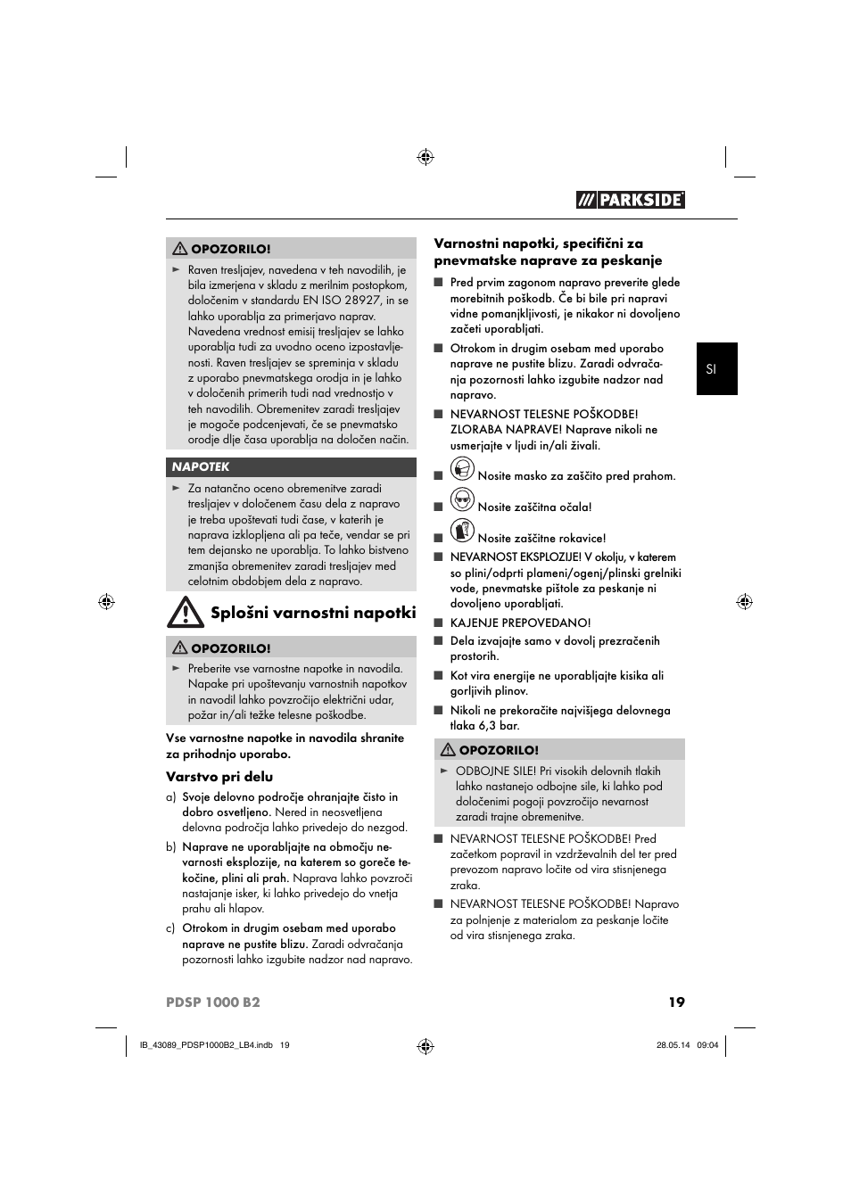 Splošni varnostni napotki | Parkside PDSP 1000 B2 User Manual | Page 23 / 53