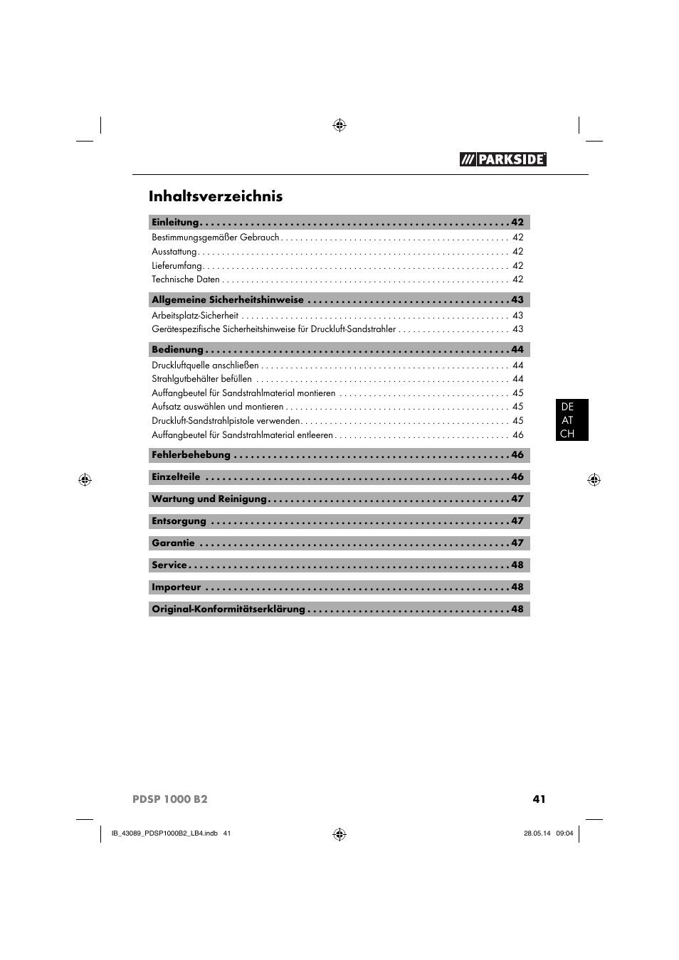 Parkside PDSP 1000 B2 User Manual | Page 45 / 53