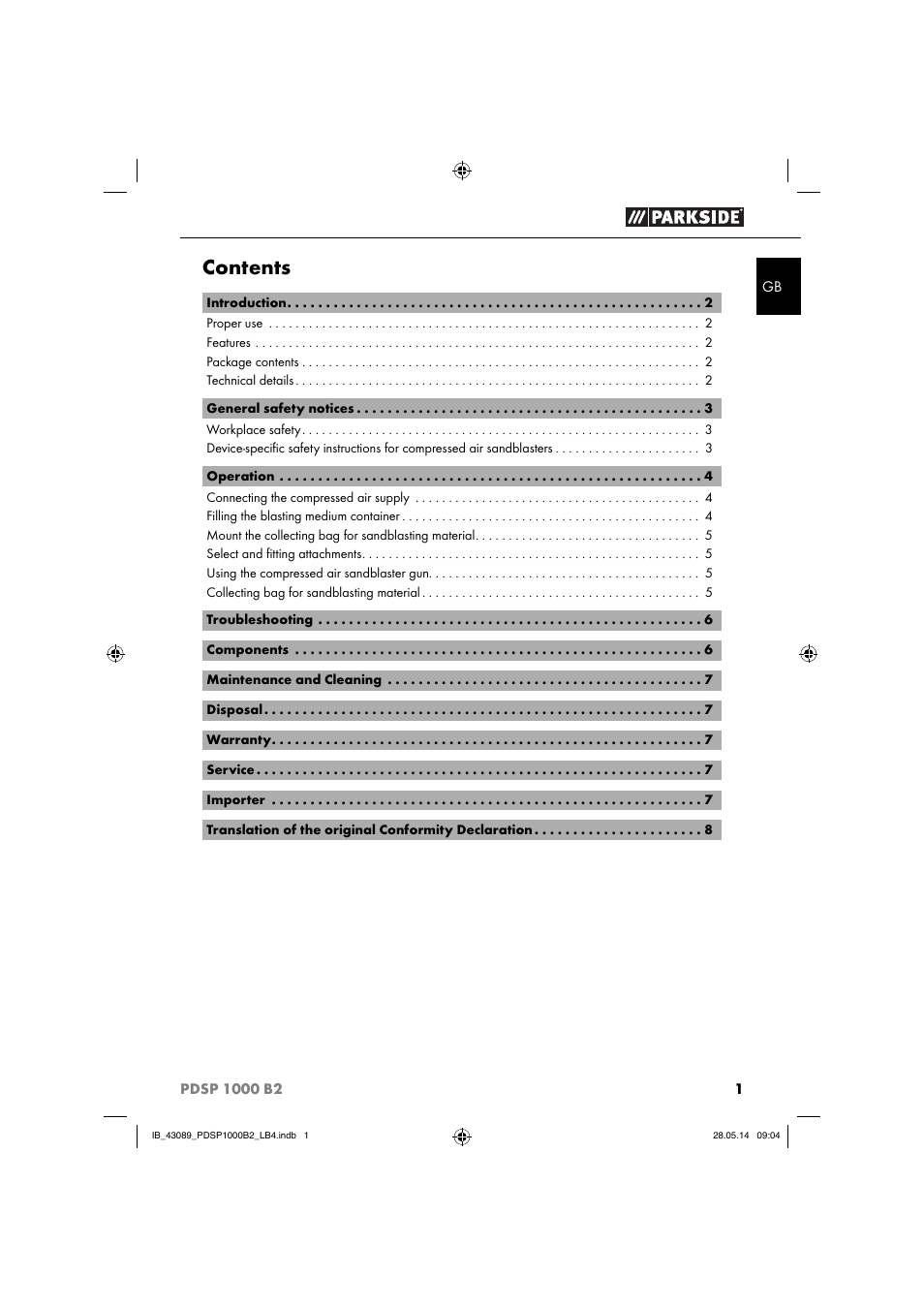 Parkside PDSP 1000 B2 User Manual | Page 5 / 53