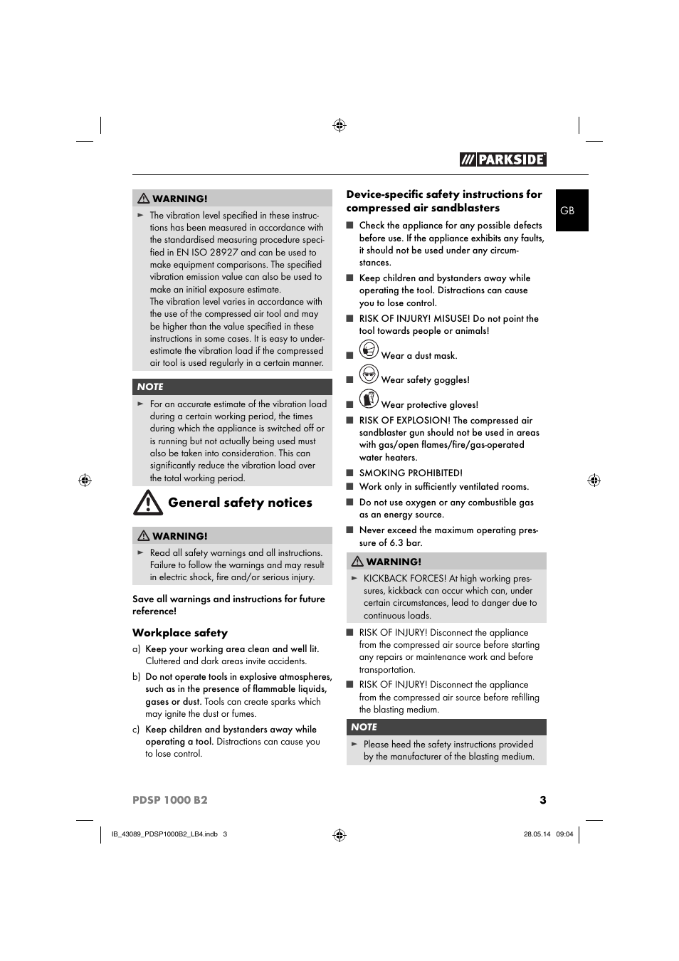 General safety notices | Parkside PDSP 1000 B2 User Manual | Page 7 / 53