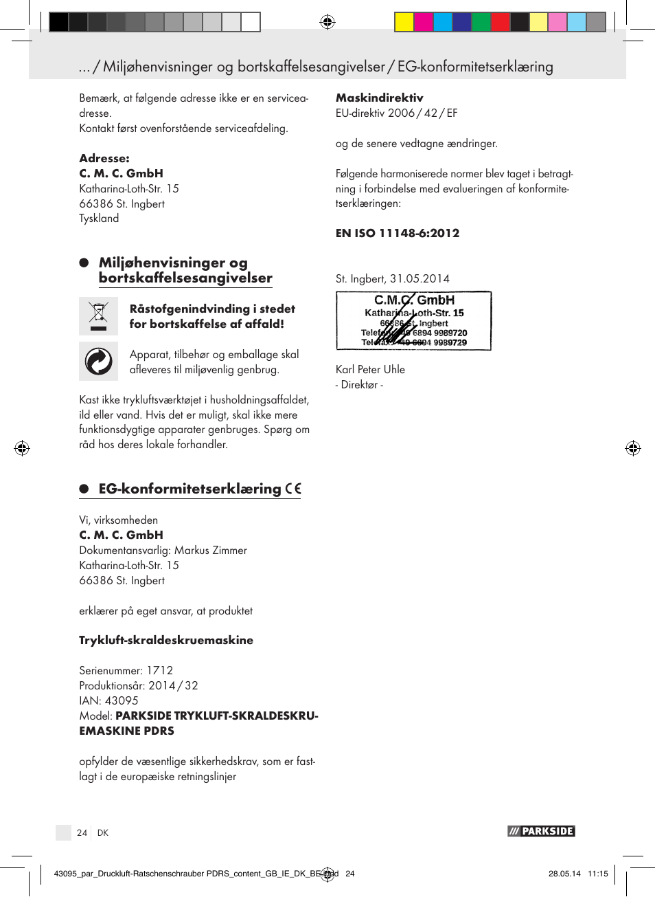 Parkside AIR RATCHET SET PDRS User Manual | Page 24 / 60