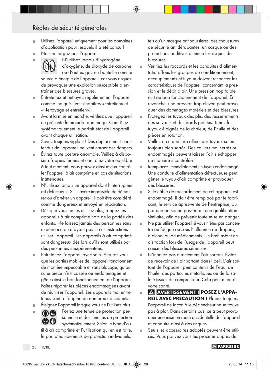 Règles de sécurité générales | Parkside AIR RATCHET SET PDRS User Manual | Page 28 / 60