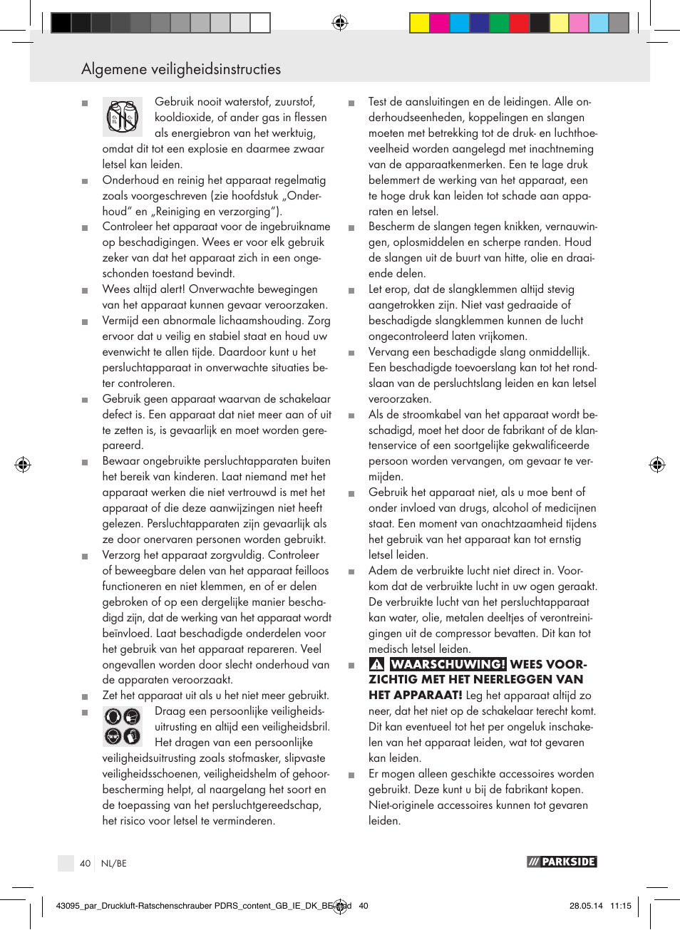 Algemene veiligheidsinstructies | Parkside AIR RATCHET SET PDRS User Manual | Page 40 / 60