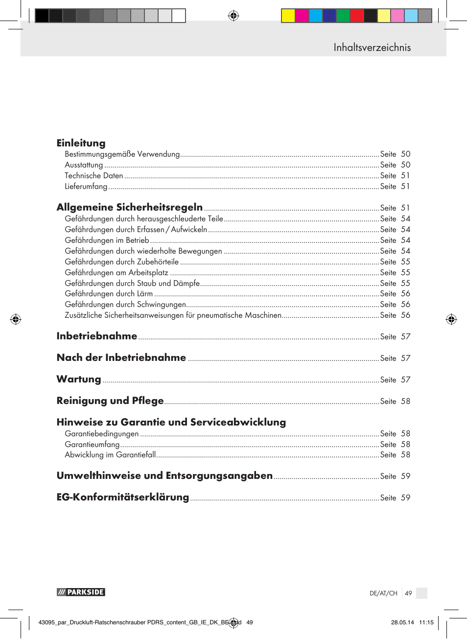 Parkside AIR RATCHET SET PDRS User Manual | Page 49 / 60