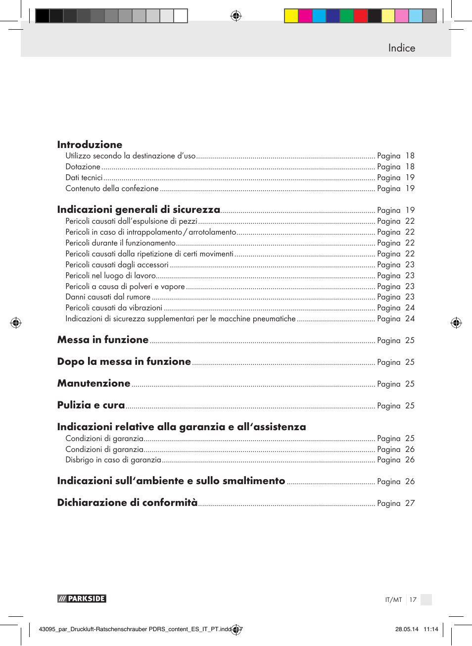 Indice | Parkside AIR RATCHET SET PDRS User Manual | Page 17 / 62