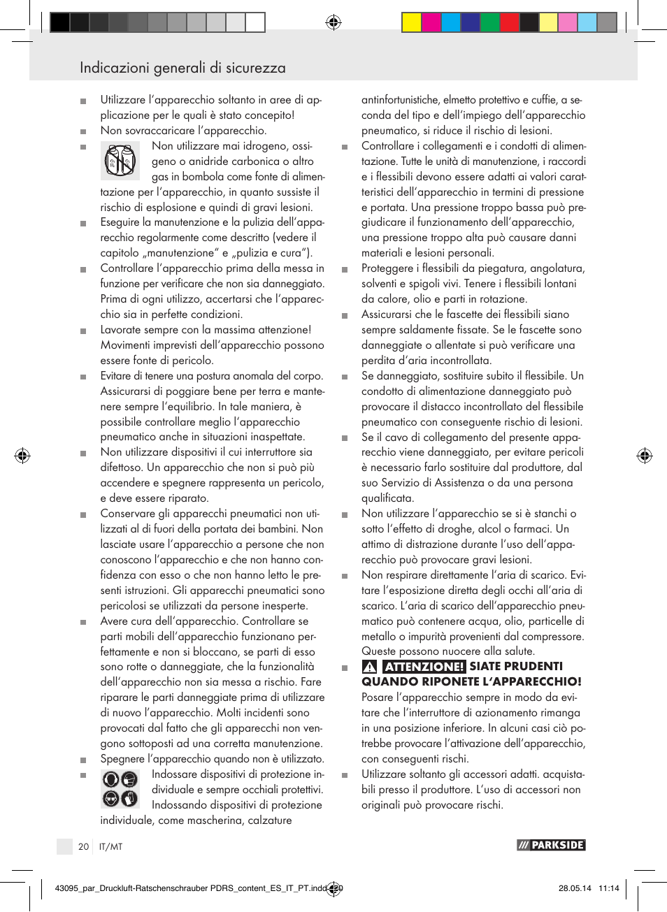 Indicazioni generali di sicurezza | Parkside AIR RATCHET SET PDRS User Manual | Page 20 / 62
