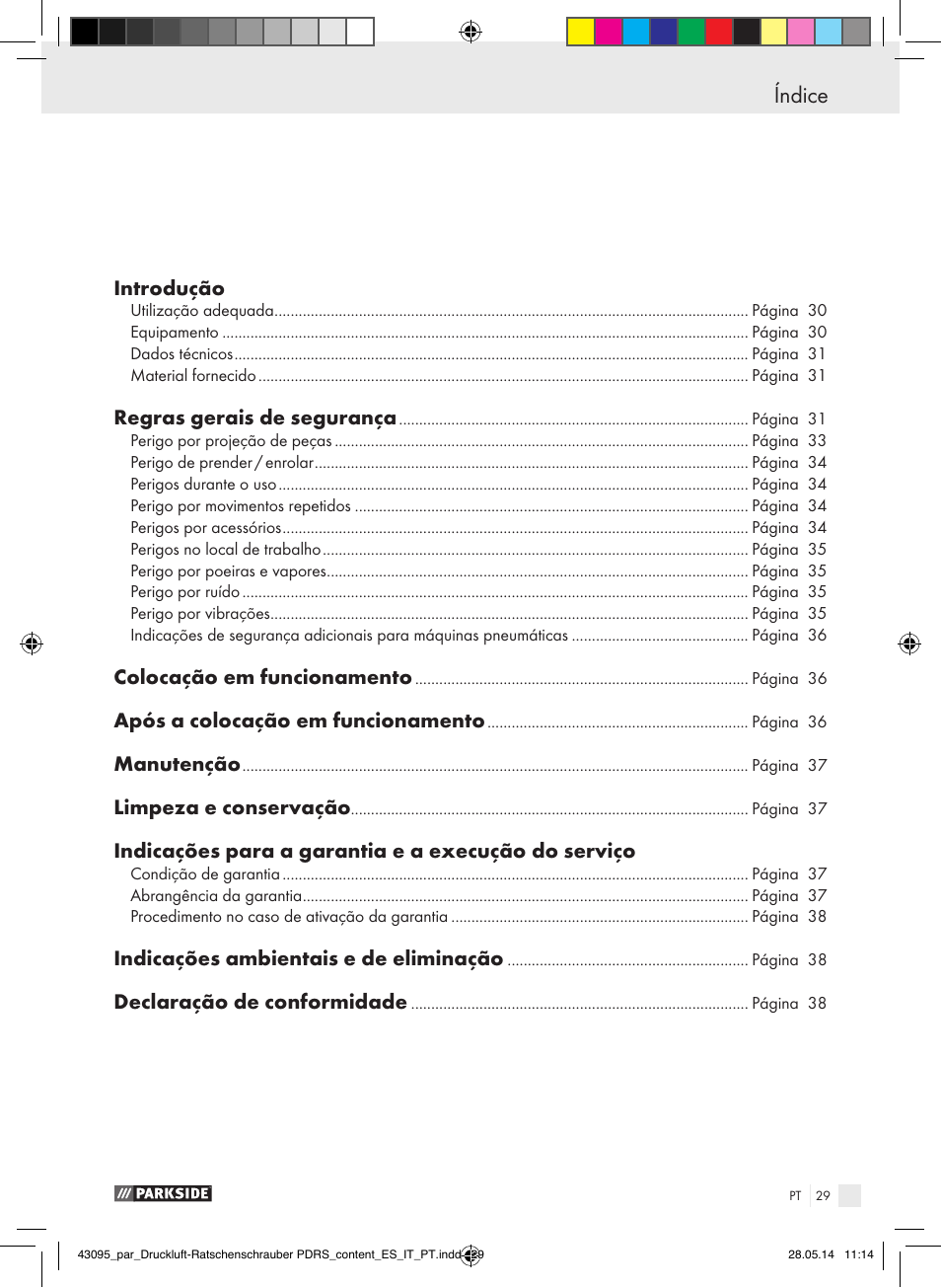 Índice | Parkside AIR RATCHET SET PDRS User Manual | Page 29 / 62