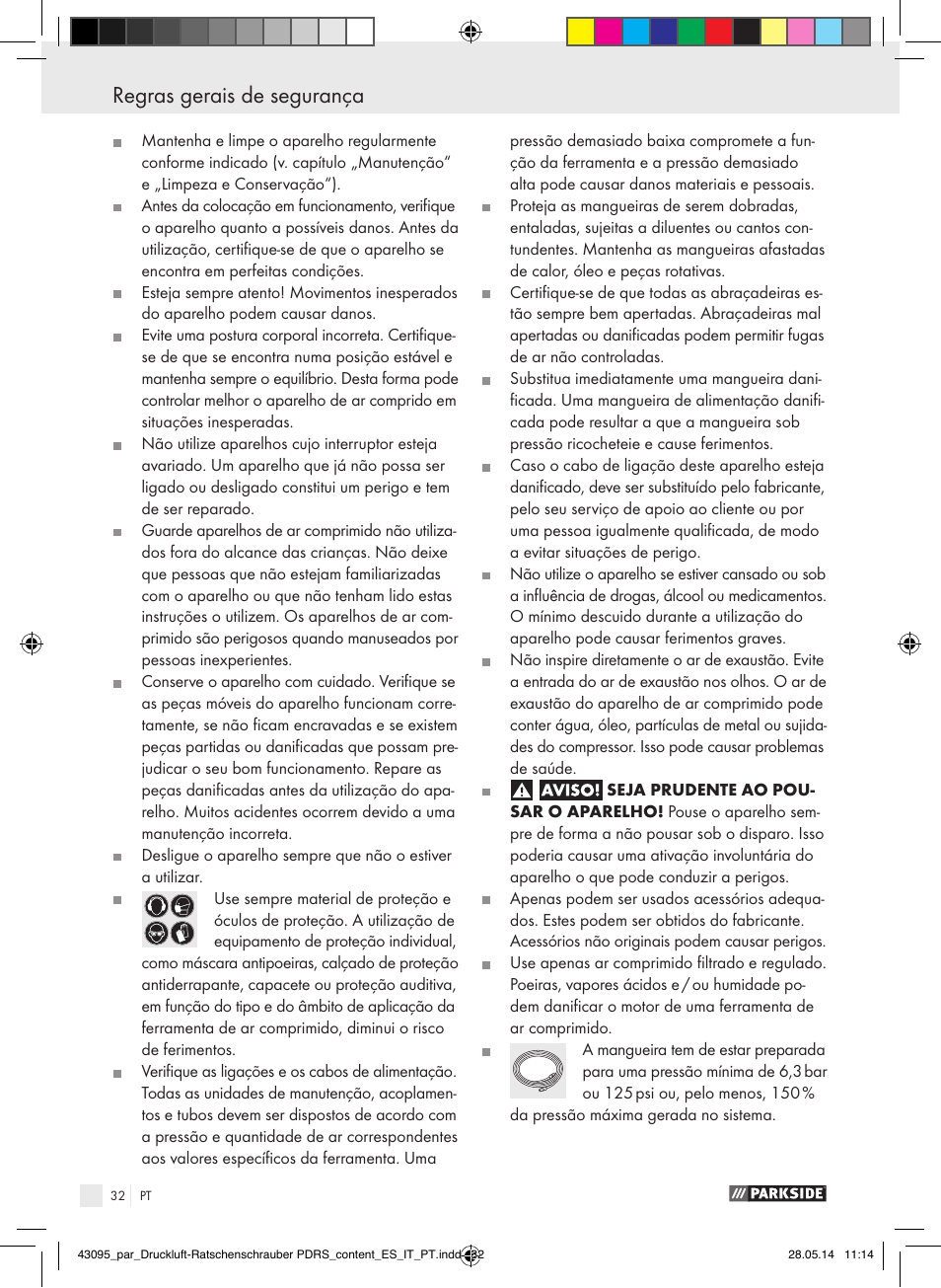 Regras gerais de segurança | Parkside AIR RATCHET SET PDRS User Manual | Page 32 / 62