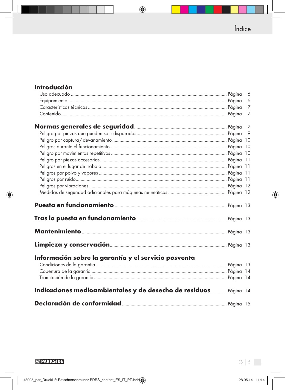 Índice | Parkside AIR RATCHET SET PDRS User Manual | Page 5 / 62