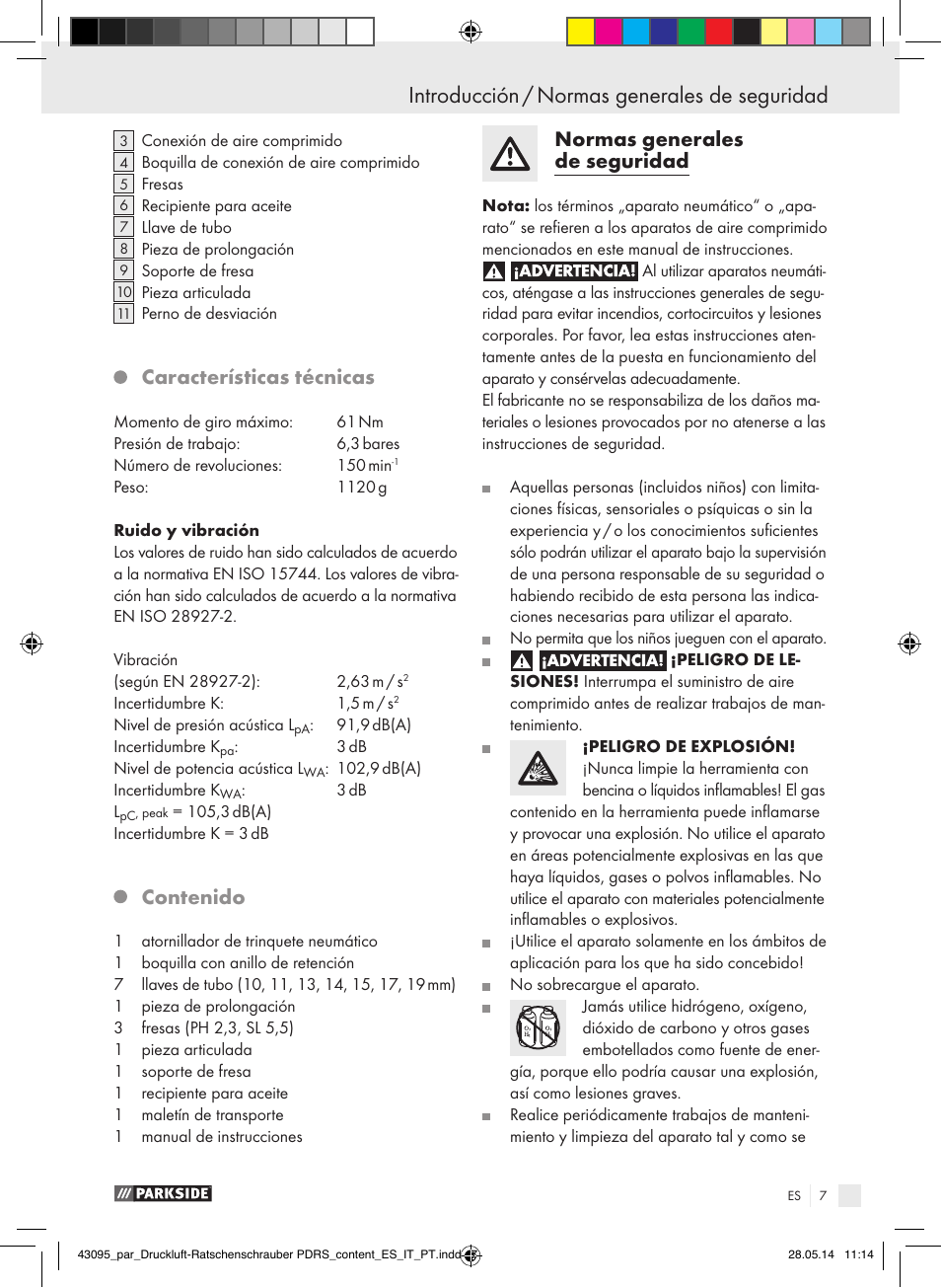 Parkside AIR RATCHET SET PDRS User Manual | Page 7 / 62