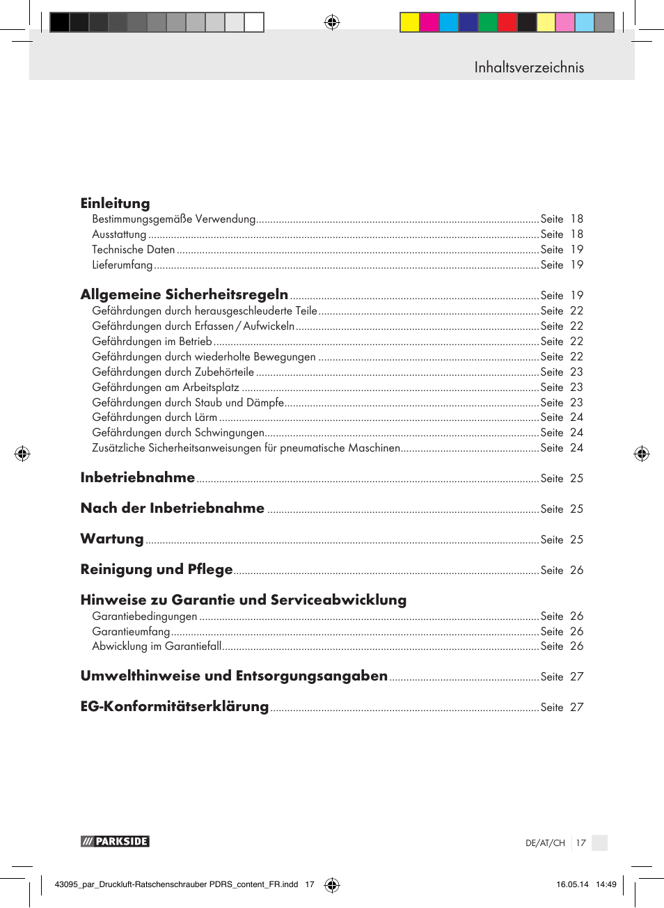 Parkside AIR RATCHET SET PDRS User Manual | Page 17 / 39