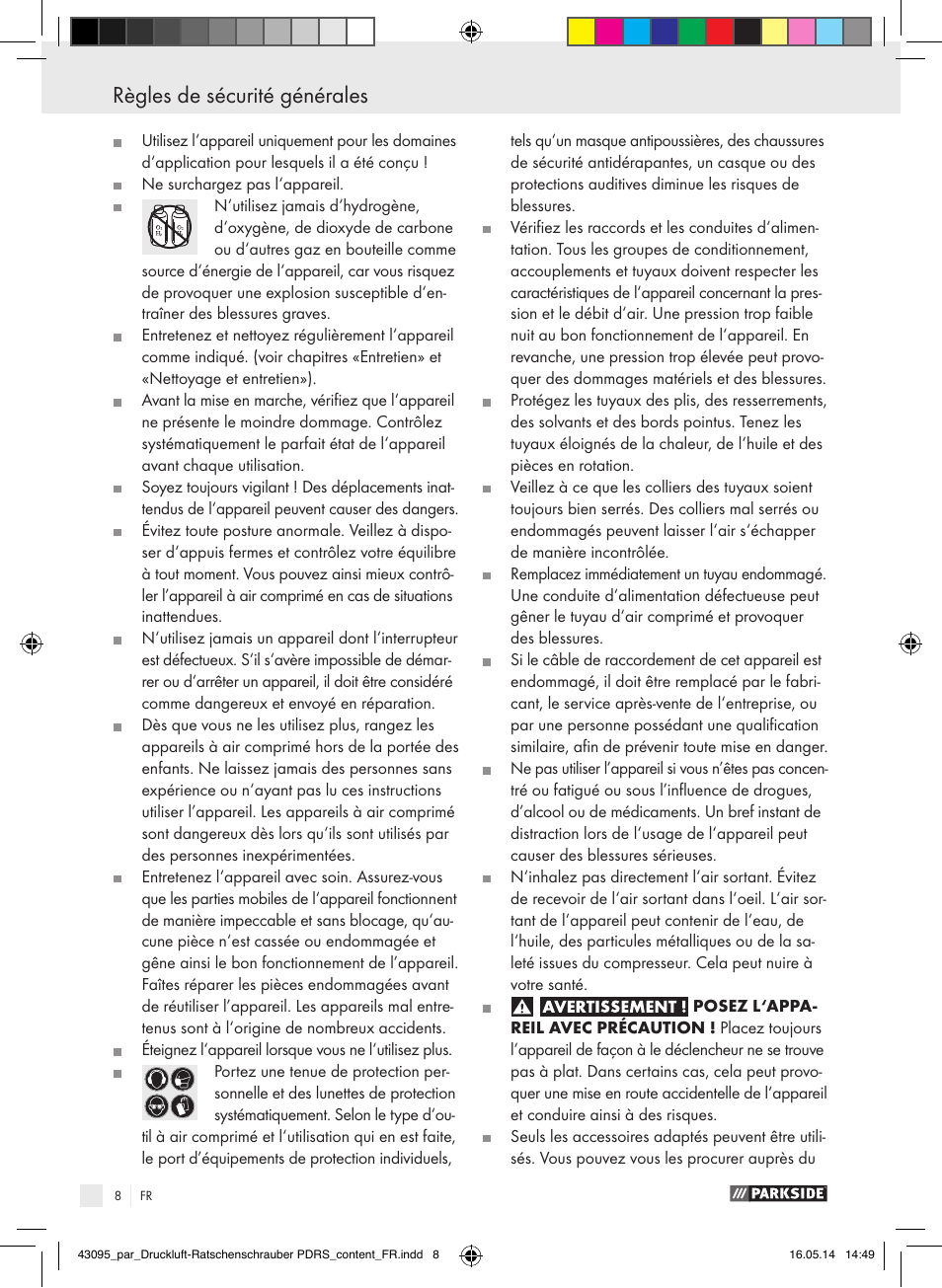 Règles de sécurité générales | Parkside AIR RATCHET SET PDRS User Manual | Page 8 / 39