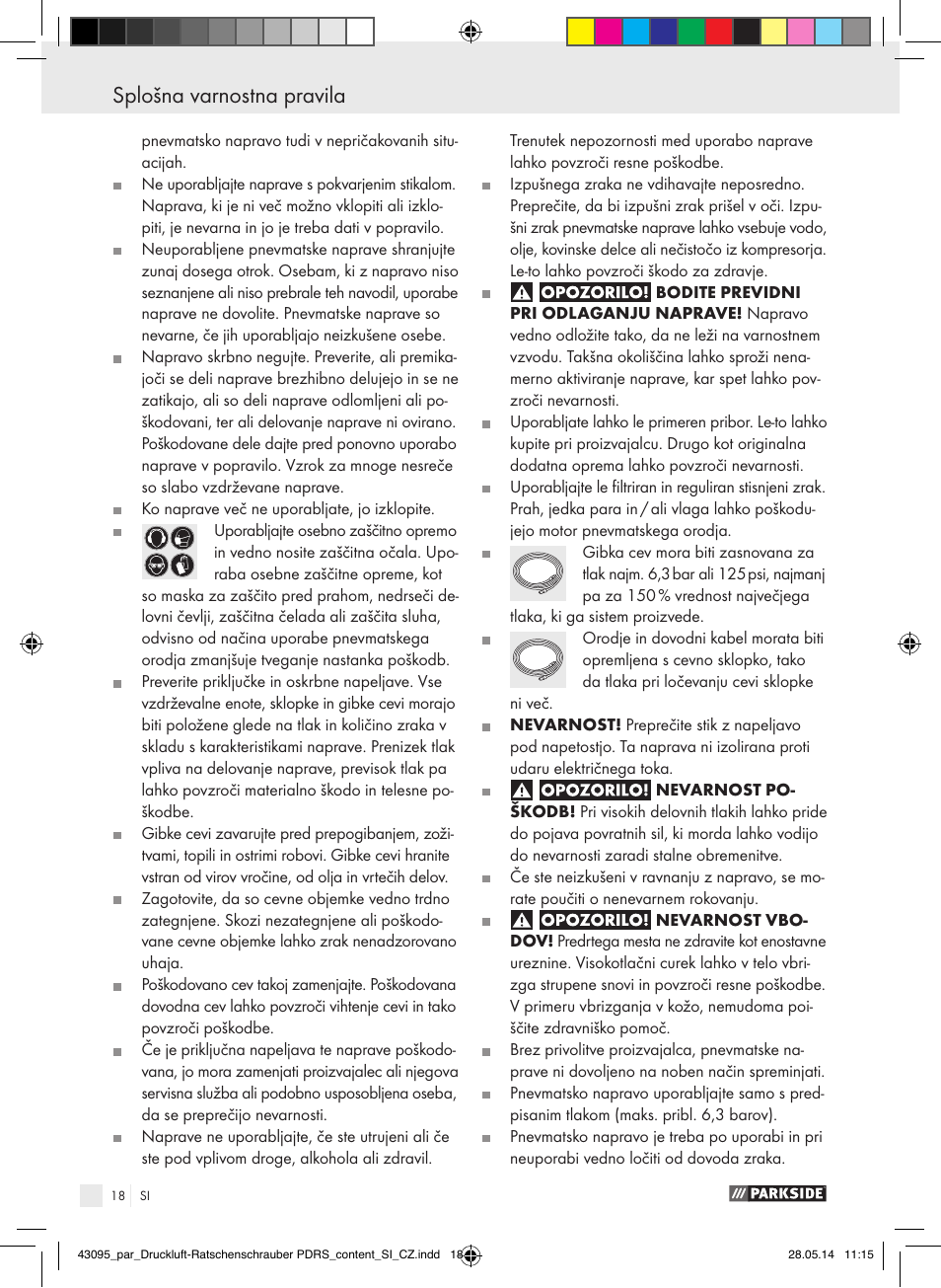 Splošna varnostna pravila | Parkside AIR RATCHET SET PDRS User Manual | Page 18 / 48